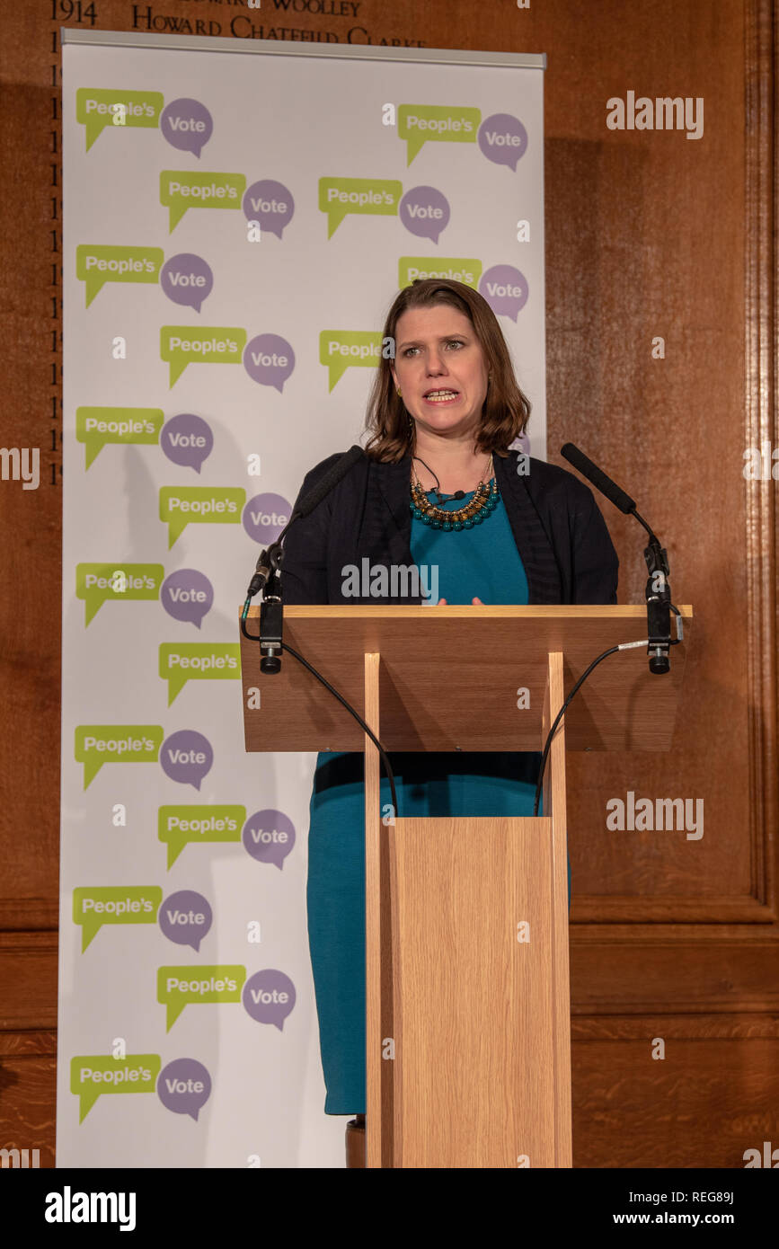 Londra, Regno Unito. Il 22 gennaio 2019. Persone votare 'Shining una luce su alternativa piani Brexit' conferenza stampa tenutasi presso il Royal Institute of Chartered Surveyors edificio nel centro di Londra. Nella foto: Jo Swinson. Credito: Peter Manning/Alamy Live News Foto Stock