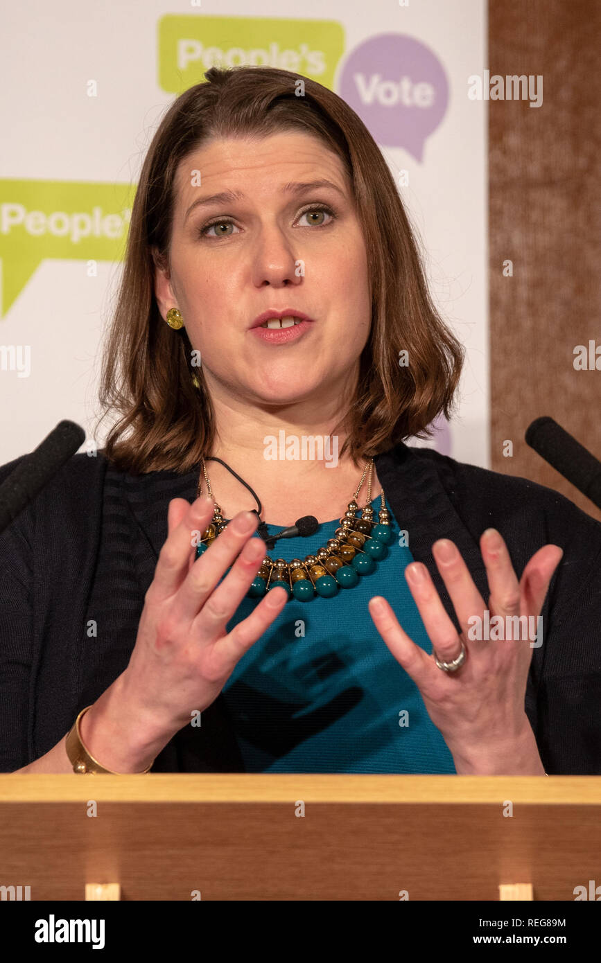 Londra, Regno Unito. Il 22 gennaio 2019. Persone votare 'Shining una luce su alternativa piani Brexit' conferenza stampa tenutasi presso il Royal Institute of Chartered Surveyors edificio nel centro di Londra. Nella foto: Jo Swinson. Credito: Peter Manning/Alamy Live News Foto Stock