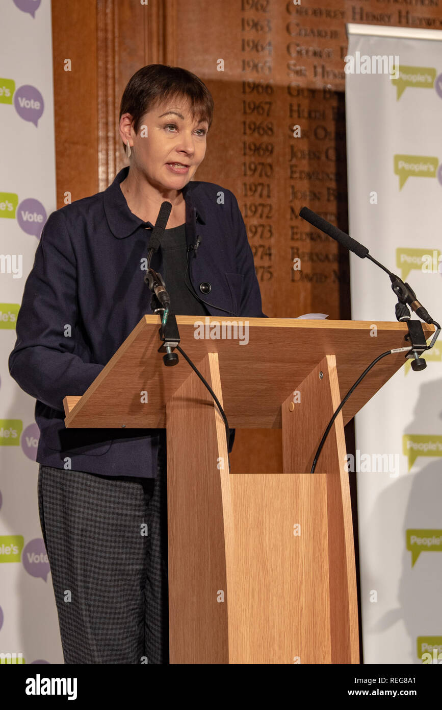 Londra, Regno Unito. Il 22 gennaio 2019. Persone votare 'Shining una luce su alternativa piani Brexit' conferenza stampa tenutasi presso il Royal Institute of Chartered Surveyors edificio nel centro di Londra. Nella foto: Caroline Lucas. Credito: Peter Manning/Alamy Live News Foto Stock