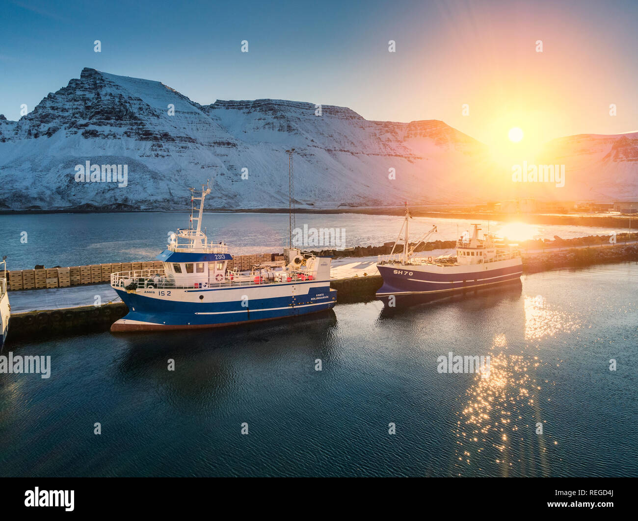 Inverno Bolungarvik, West fiordi, Islanda Foto Stock