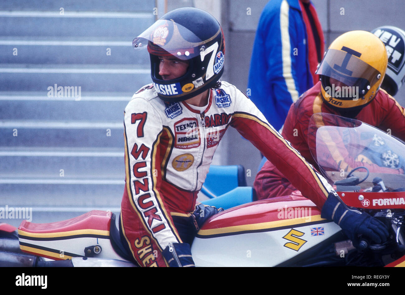 Barry Sheene a Thruxton Race Track 1974 Foto Stock