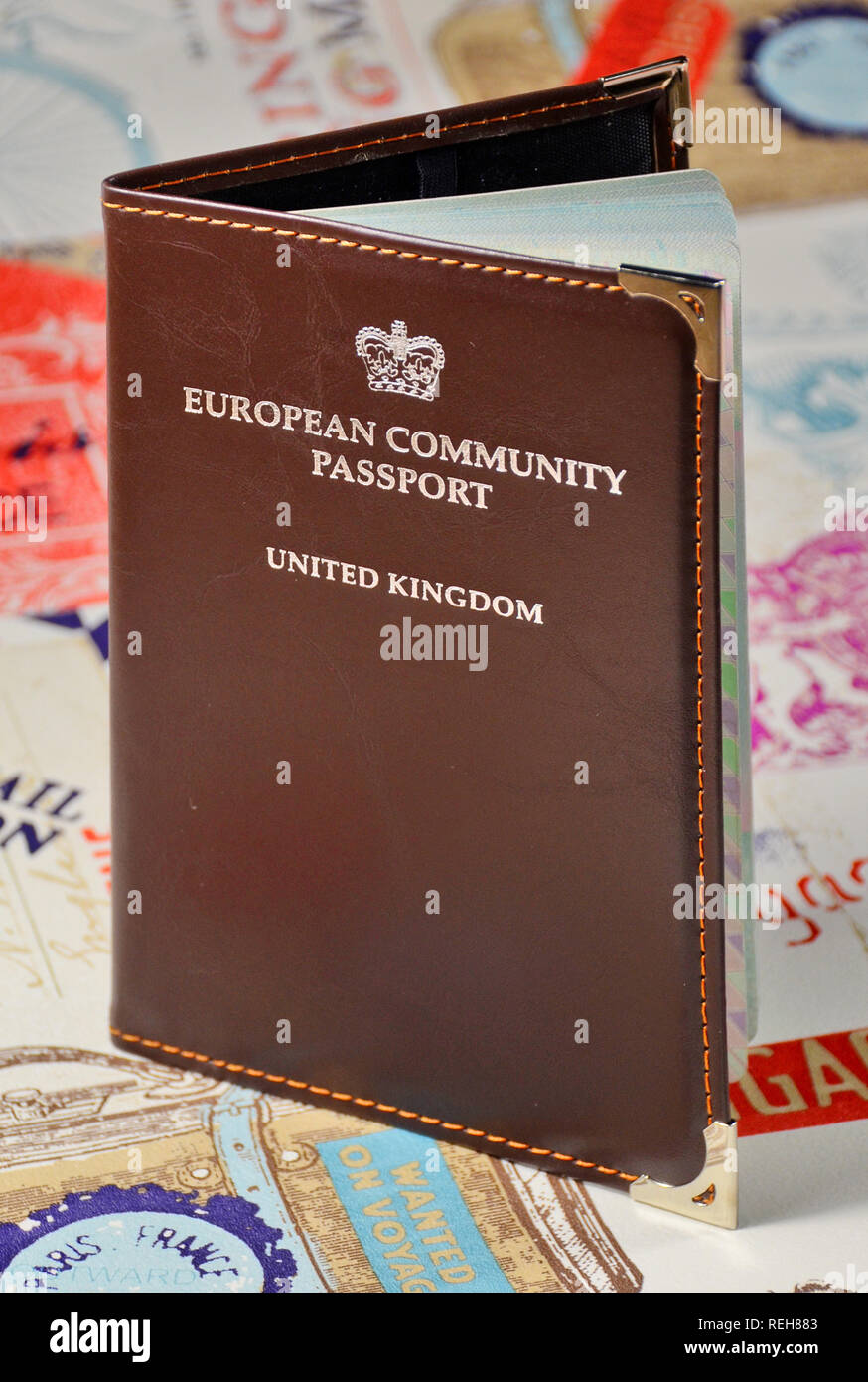 Comunità europea di passaporto per i viaggiatori britannici. Foto Stock