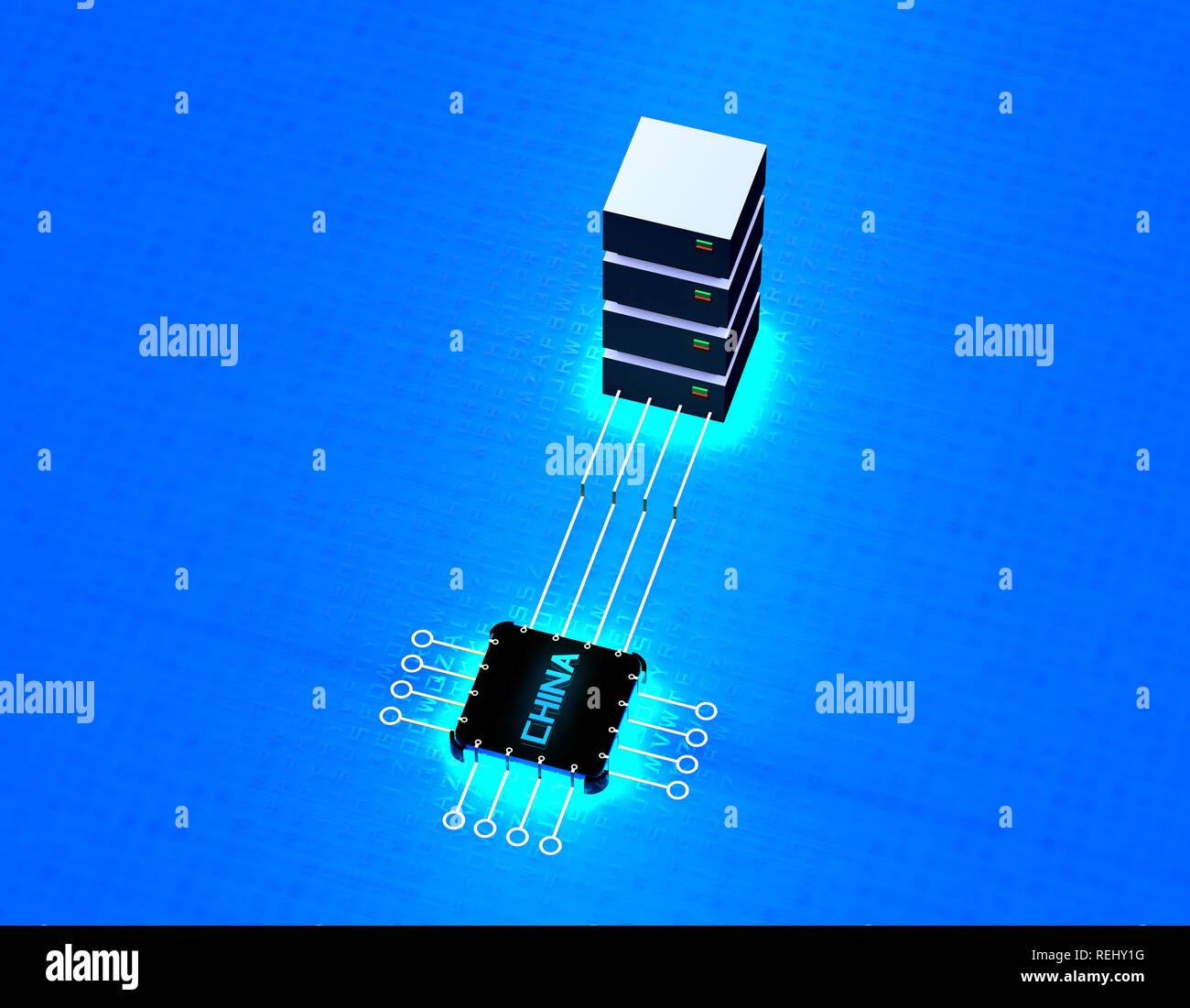 Della Cina di chip elettronico tecnologia, la trasmissione di dati di rete e di storage, grande tecnologia dati, apparecchiature elettroniche tecnologia CPU Foto Stock