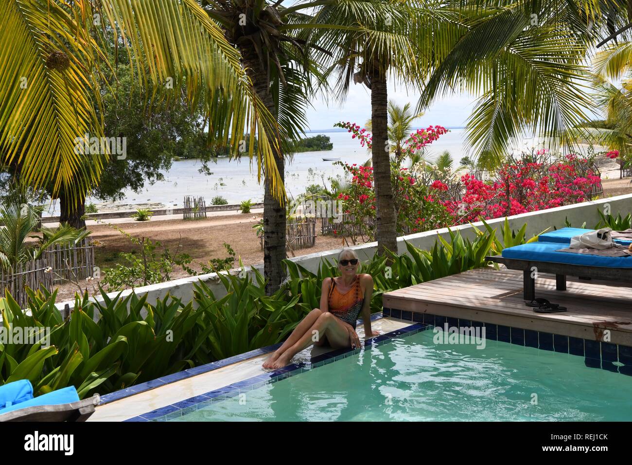 La piscina a Ibo Island Lodge (Hotel), Ibo Island, Mozambico, Africa Foto Stock
