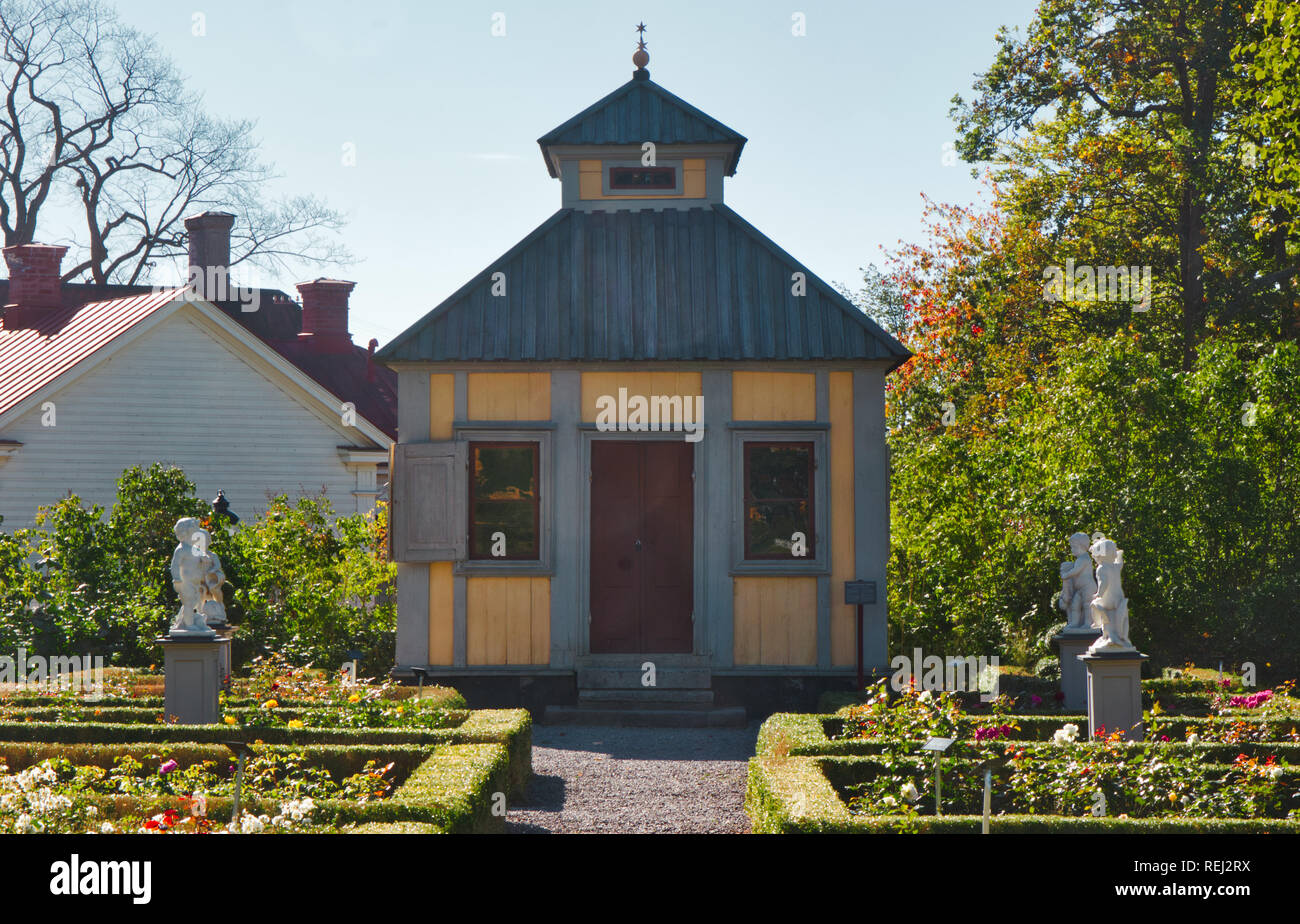 Summerhouse Swedenborgs, Skansen open-air museum, Djurgarden, Stoccolma, Svezia e Scandinavia Foto Stock