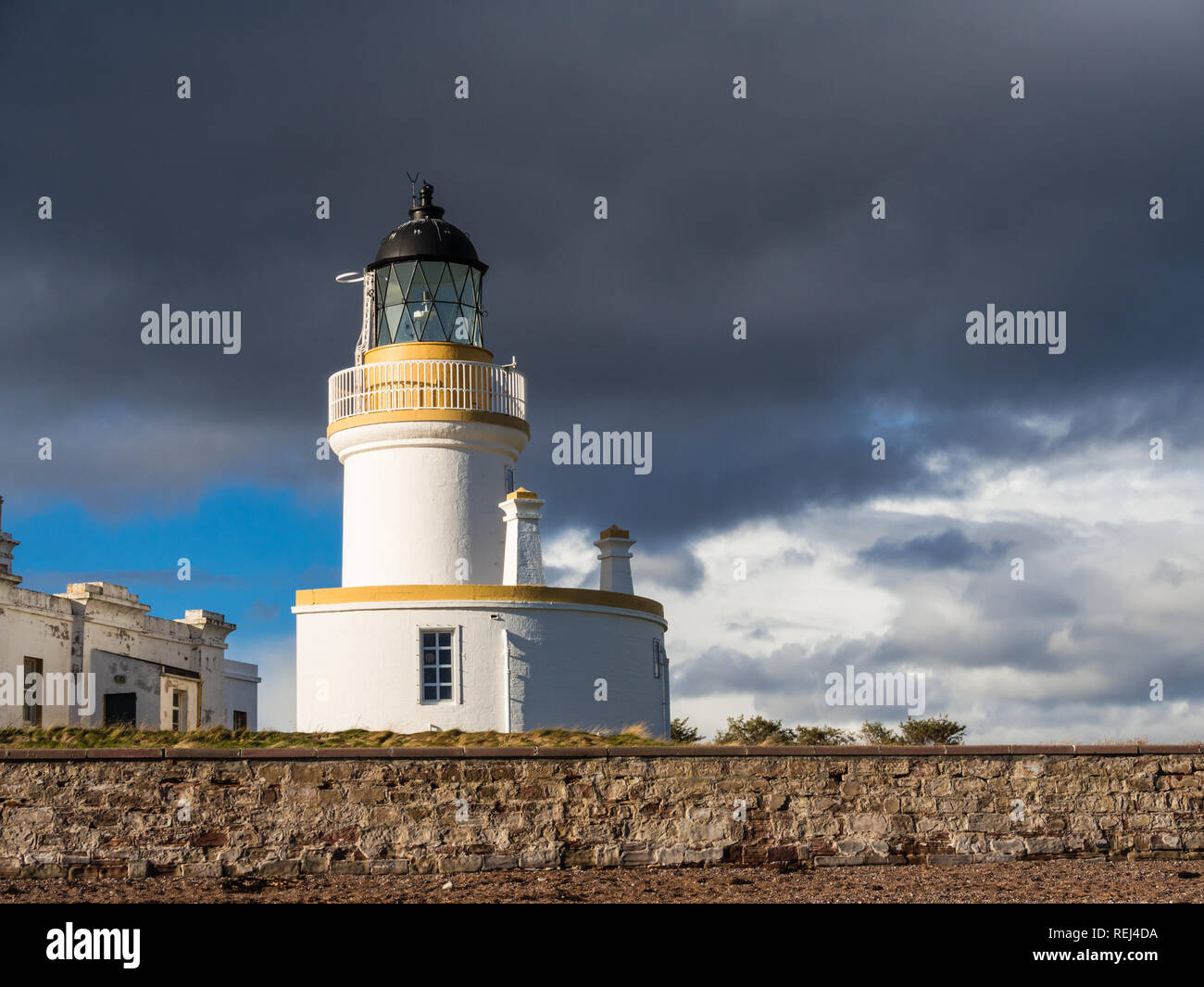 Faro di Chanonry punto sul Moray Firth, Scozia Foto Stock