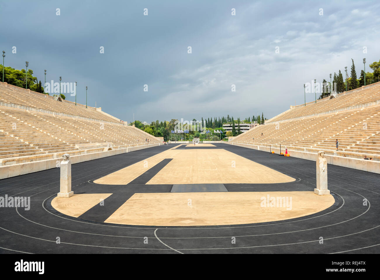 Dettaglio da Stadio Panateneico, un multi-scopo lo stadio storico di Atene, Grecia. È il solo stadio al mondo costruito interamente di marmo. Foto Stock