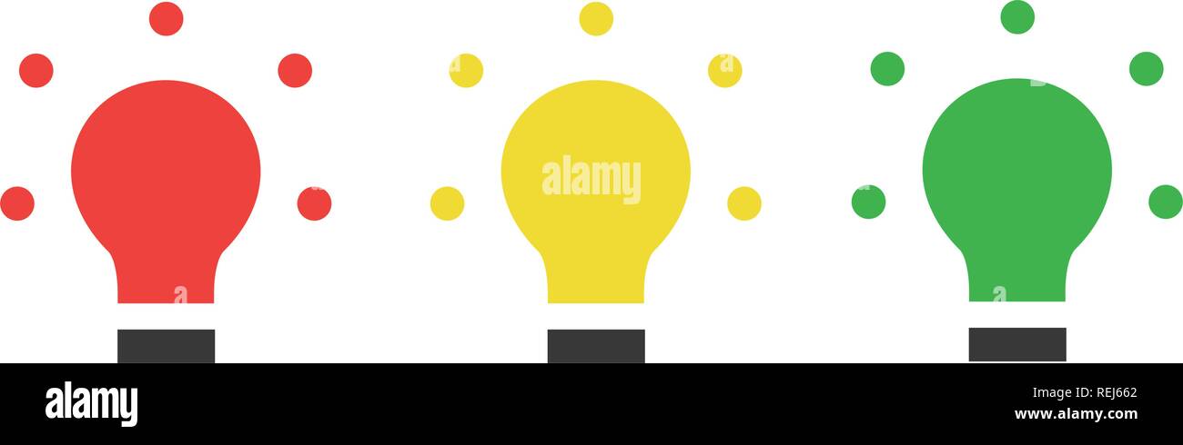 Rosso verde giallo LED, semafori, lampadina icona piana, illustrazione di vettore isolato su bianco . Illustrazione Vettoriale