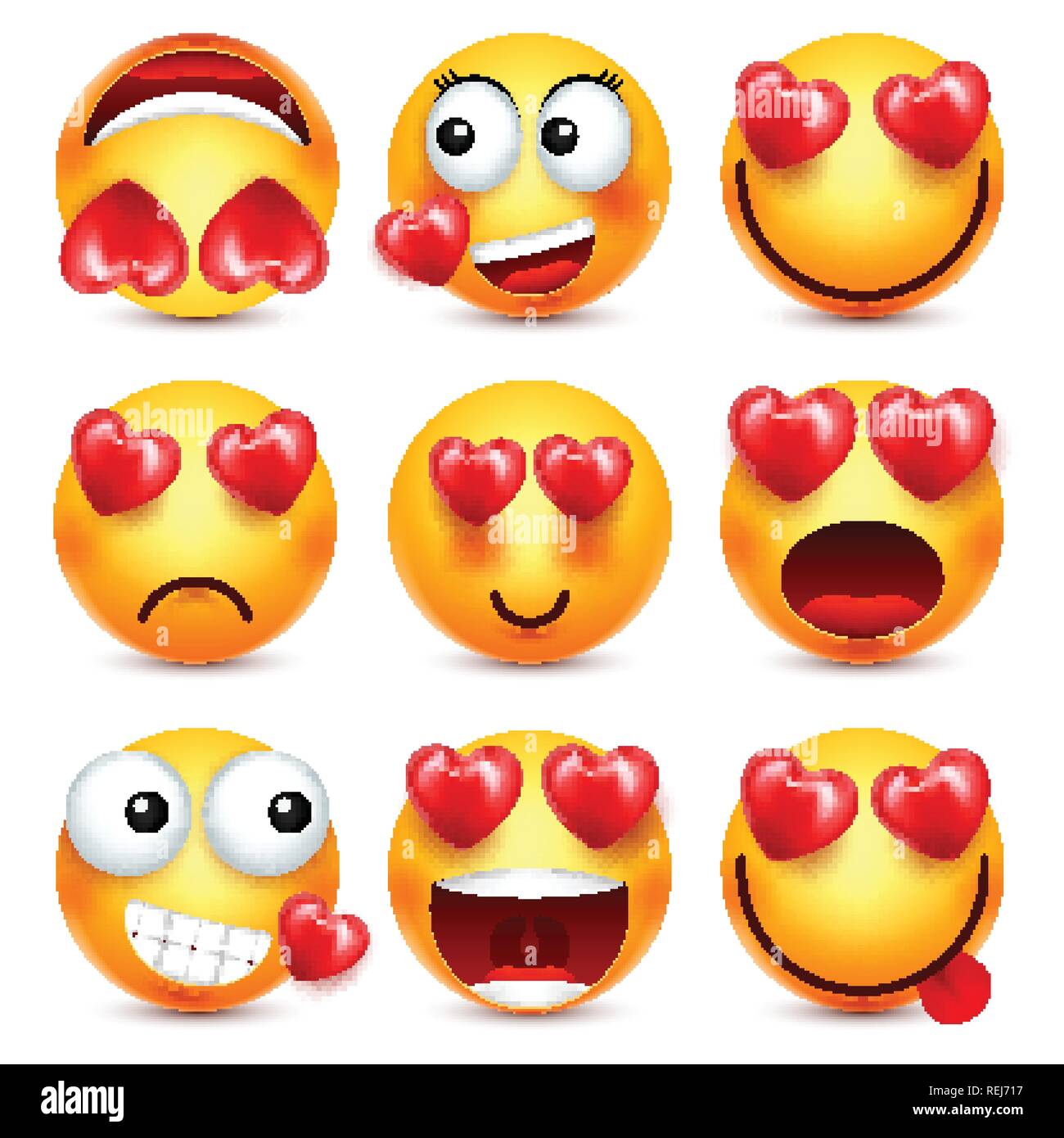 Smiley gli Emoji con cuore rosso Set di vettore. Il giorno di San Valentino  giallo Cartoon emoticon faccia. Amore sensazione di espressione Immagine e  Vettoriale - Alamy