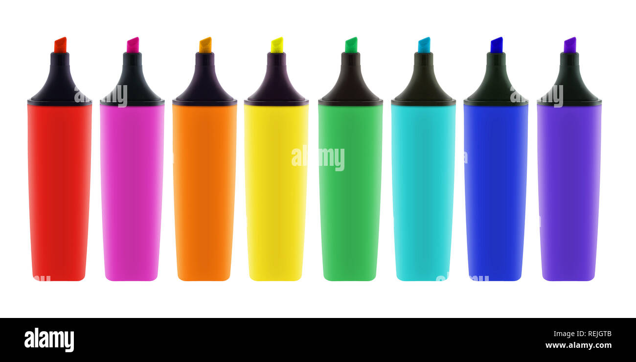 Una gamma di 8 evidenziatori colorati penne con tracciato di ritaglio Foto  stock - Alamy