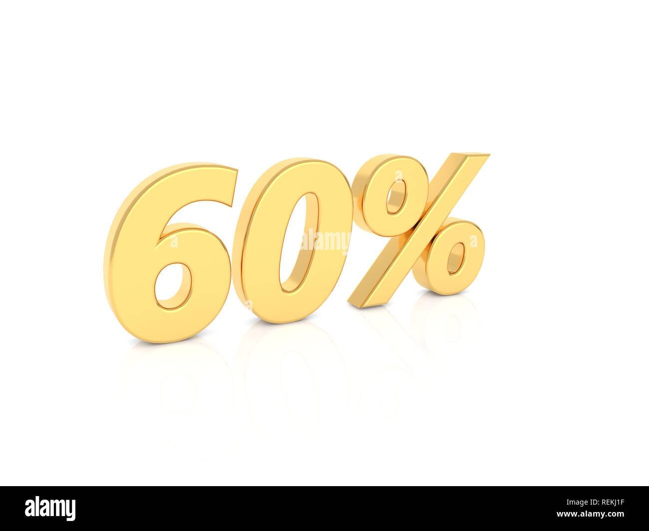 60% Numero d'oro su sfondo bianco. 3D render illustrazione. Foto Stock