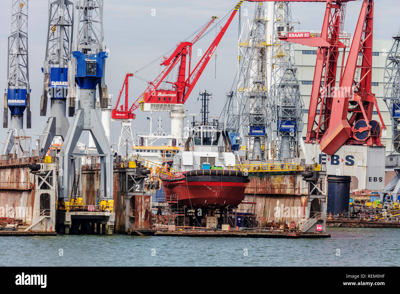 I Paesi Bassi, Rotterdam, porto di Rotterdam, Porto. Damen, il cantiere di riparazione navale e di conversione. Foto Stock