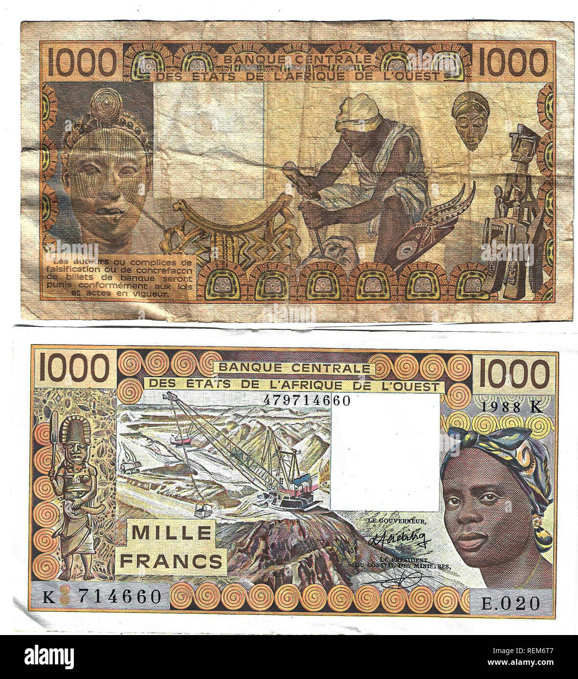 Franco CFA, valuta utilizzata in alcune parti dei paesi dell Africa Occidentale che sono garantiti dal ministero del Tesoro francese Foto Stock