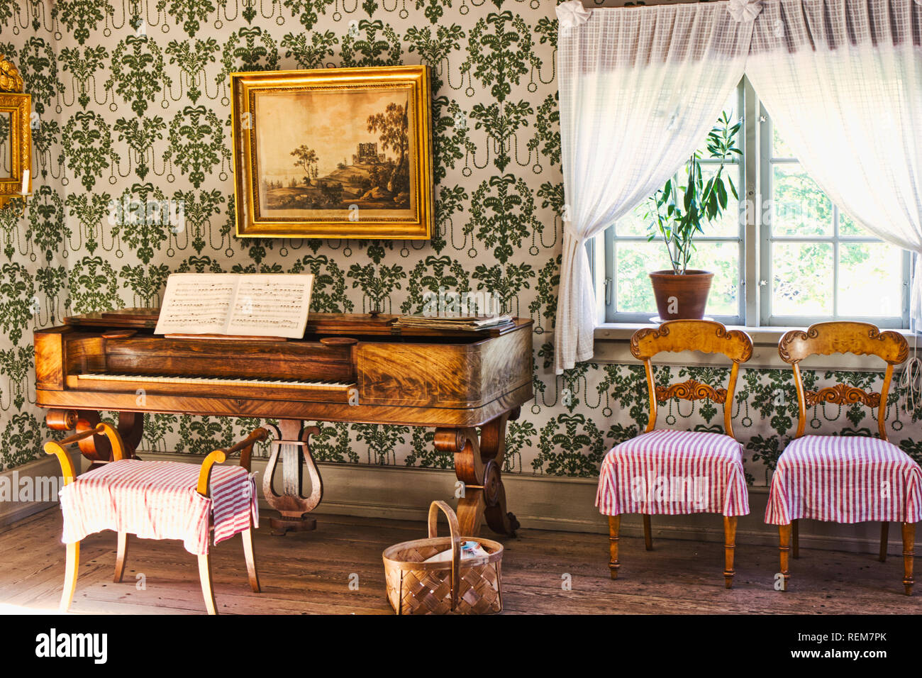 Interno della casa stampanti circa 1840, Skansen open-air museum, Djurgarden, Stoccolma, Svezia e Scandinavia Foto Stock