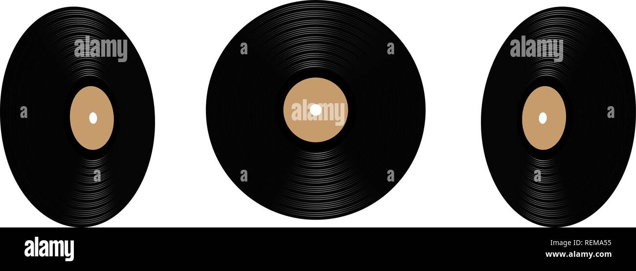 Grammofono LP in vinile record con etichetta arancione. Vecchio nero vintage musical long play album disco 33 giri/min. Illustrazione Vettoriale. Illustrazione Vettoriale