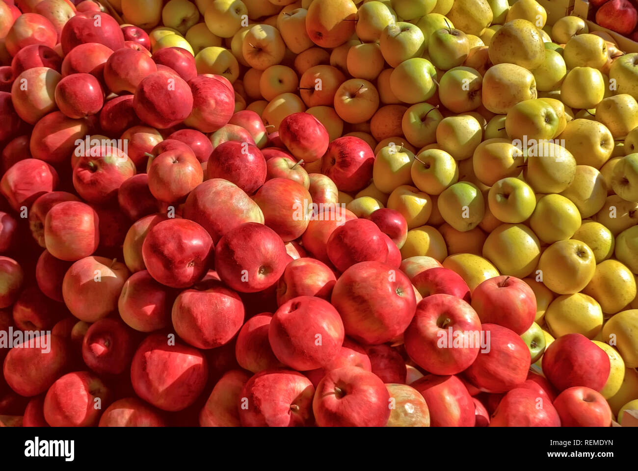 Pila di verde e rosso e le mele; Foto Stock