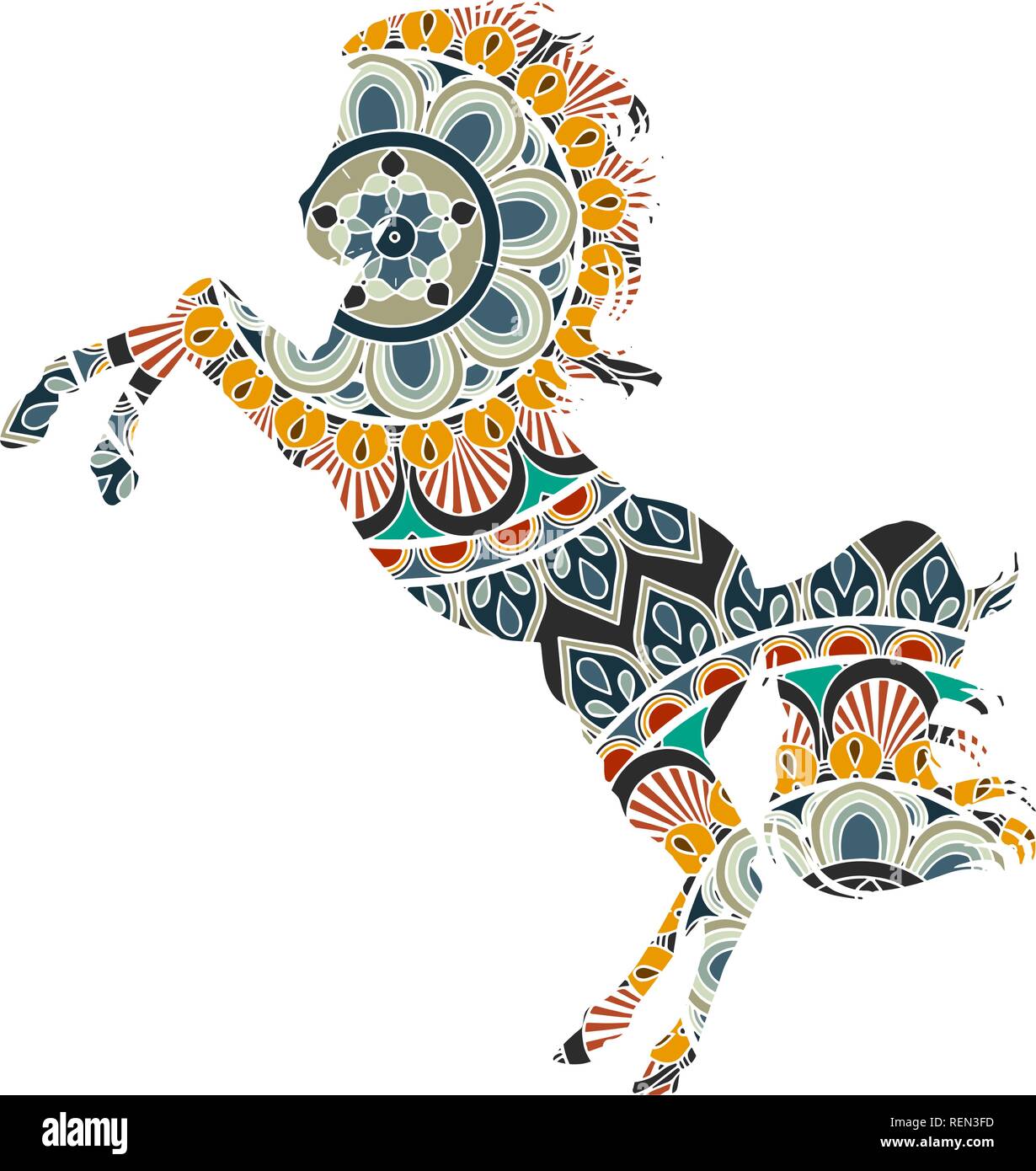 Illustrazione vettoriale del cavallo con ornamenti e fiore Illustrazione Vettoriale