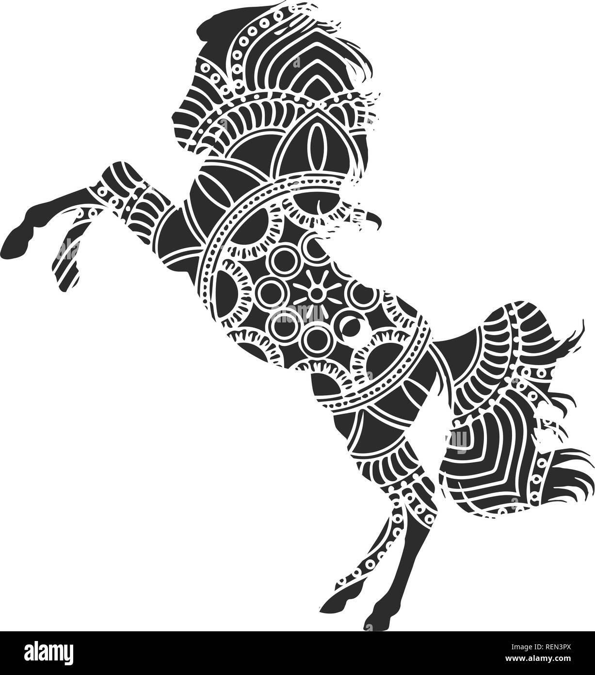 Illustrazione vettoriale del cavallo con ornamenti e fiore Illustrazione Vettoriale