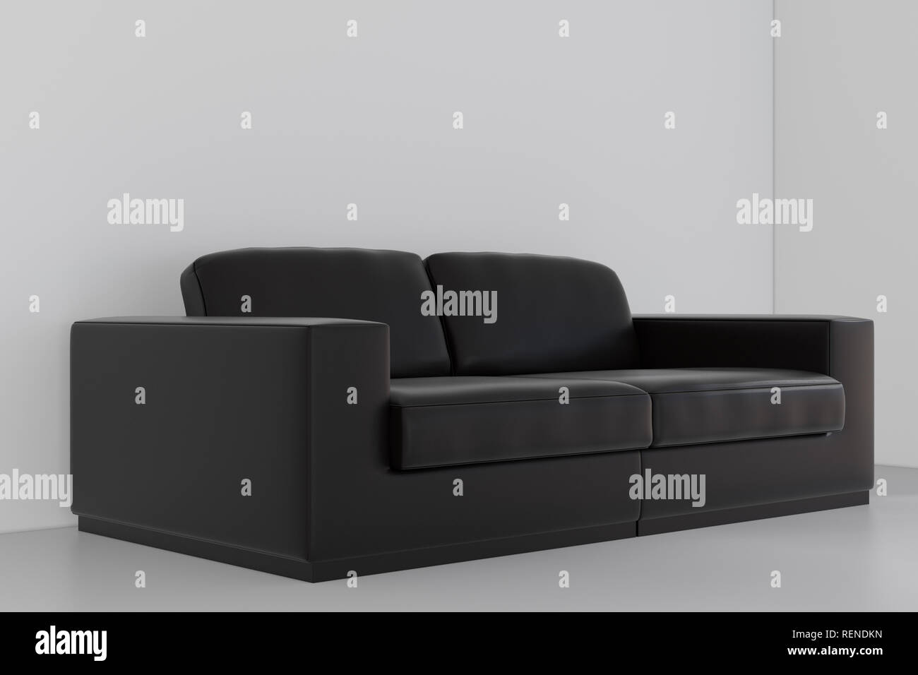 Divano nero. Office room. Concetto di dimostrazione. Il rendering 3d. Foto Stock