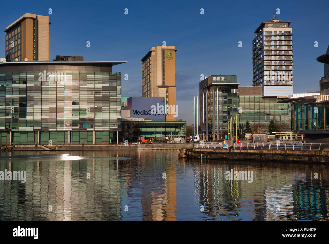 MediaCityUk home per la BBC e altre organizzazioni di supporto, Salford Quays, città di Salford, Greater Manchester, Inghilterra Foto Stock