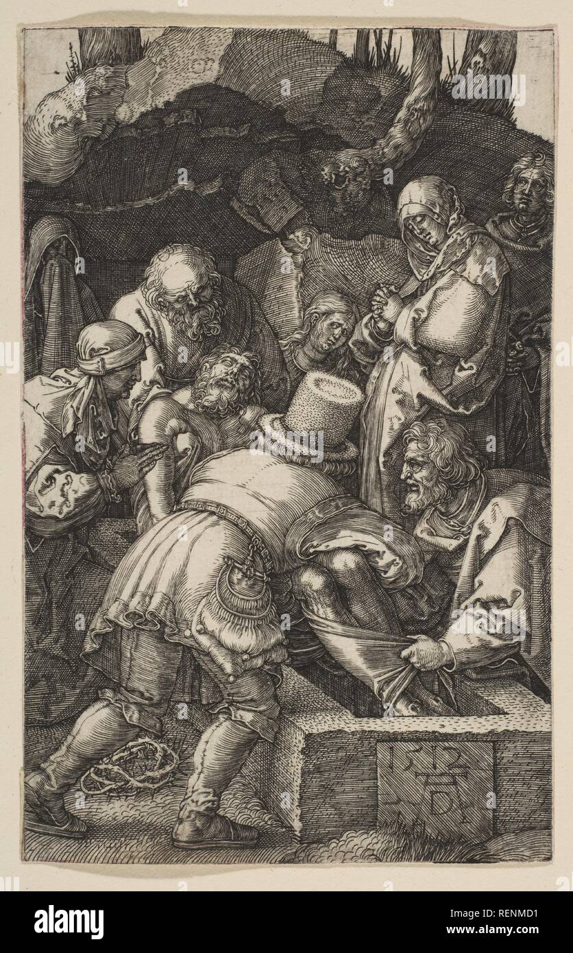 Tumulazione, dalla passione. Artista: Albrecht Dürer (Tedesco, 1471-1528 Norimberga Norimberga). Dimensioni: foglio: 4 5/8 × 2 15/16 in. (11,7 × 7,4 cm). Data: 1512. Museo: Metropolitan Museum of Art di New York, Stati Uniti d'America. Foto Stock