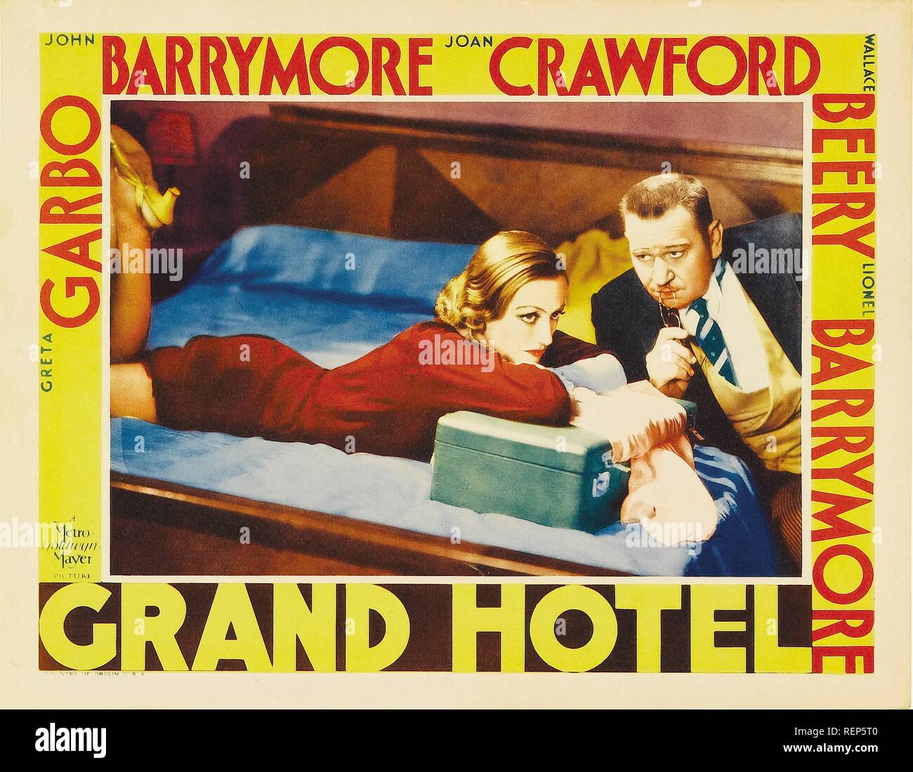 Grand Hotel Anno : 1932 USA Direttore : Edmund Goulding Joan Crawford, Wallace Beery Lobbycard Foto Stock