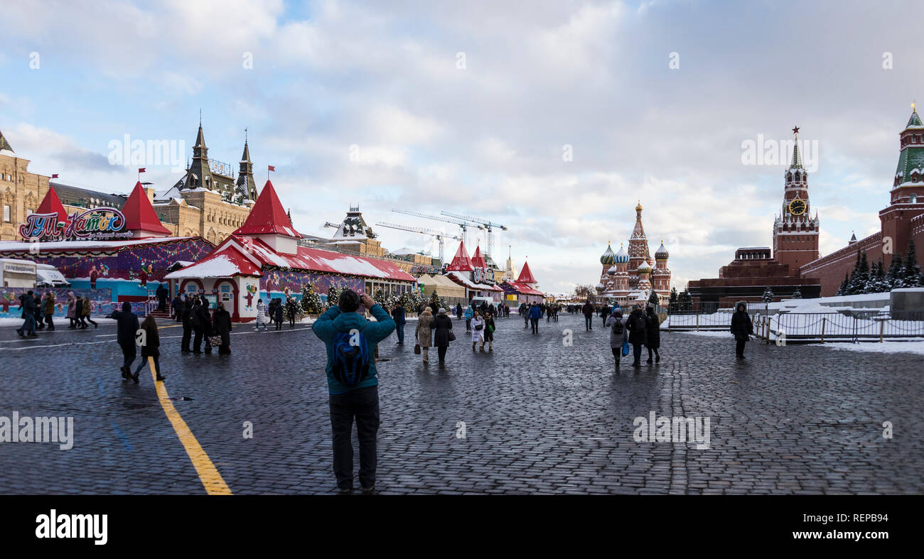 Fiera di natale a Mosca sulla piazza rossa in Russia. Il giorno 15 Gennaio 2019 Foto Stock