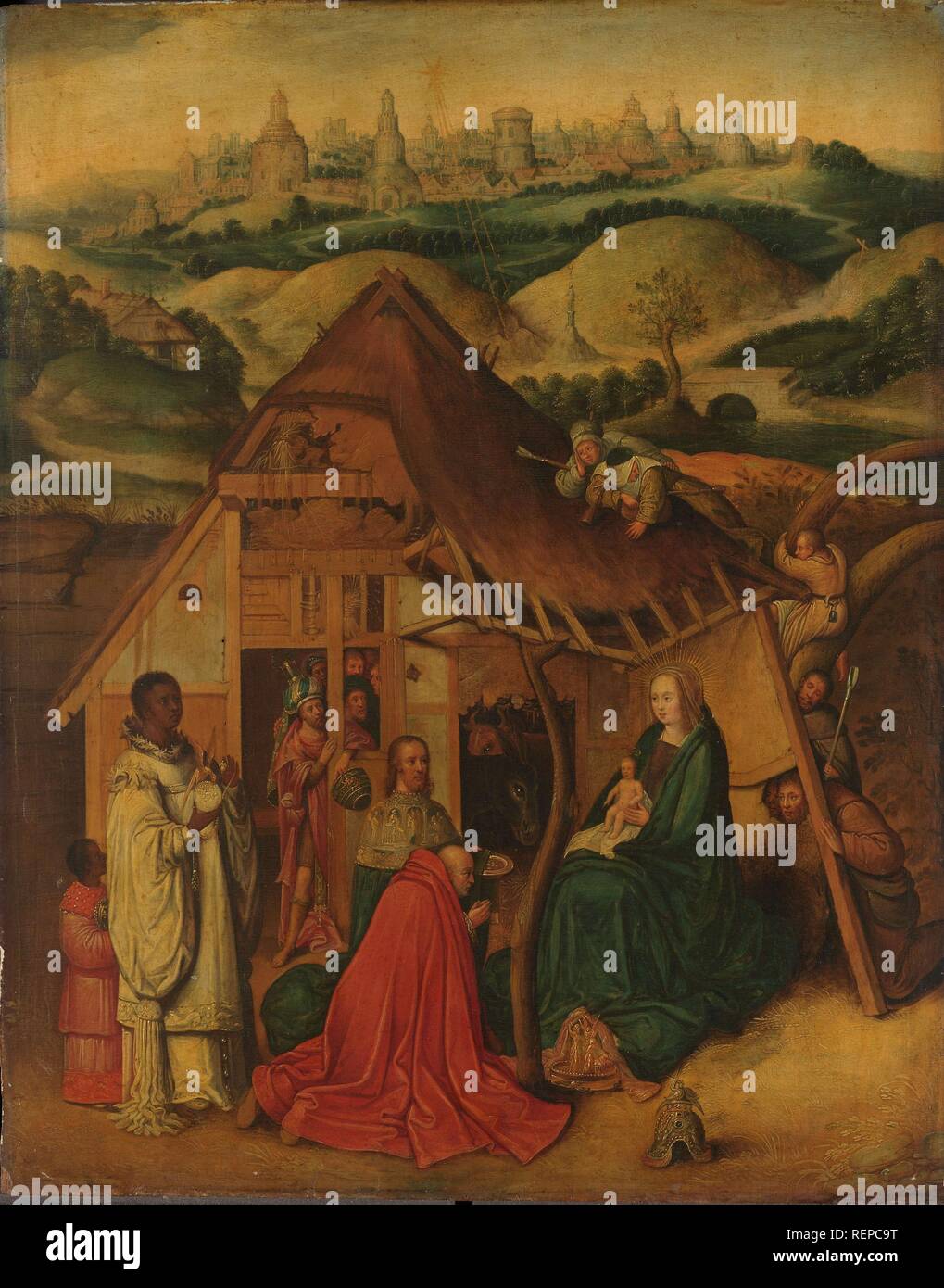L Adorazione dei Magi. Dating: c. 1600 - c. 1650. Misurazioni: Supporto: h 57,2 cm × W 44,9 cm; t 1,3 cm; d 8.5 cm. Museo: Rijksmuseum Amsterdam. Autore: Jheronimus Bosch (copia dopo). Bosch Hieronymus. HIERONYMUS BOSCH. Foto Stock L Adorazione dei Magi. Dating: c. 1600 - c. 1650. Misurazioni: Supporto: h 57,2 cm × W 44,9 cm; t 1,3 cm; d 8.5 cm. Museo: Rijksmuseum Amsterdam. Autore: Jheronimus Bosch (copia dopo). Bosch Hieronymus. HIERONYMUS BOSCH. Foto Stock