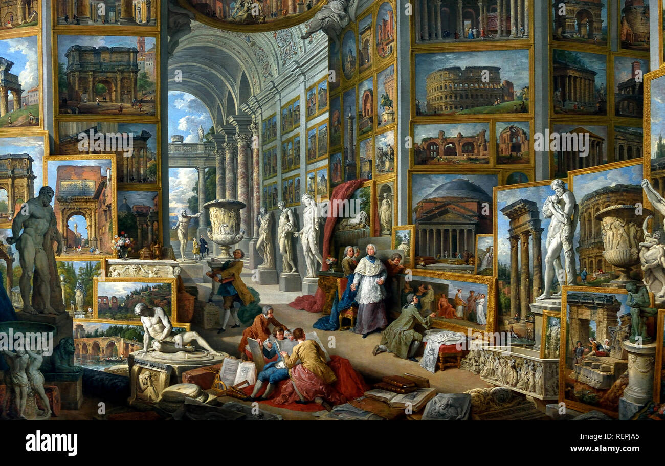 Giovanni Paolo PANINI Piacenza, 1691 - Roma, 1765 Galleria di vedute di Roma antica 1758 da Giovanni Paolo PANINI. (Piacenza 1691 - Roma 1765), Italia, ITALIANO, Foto Stock