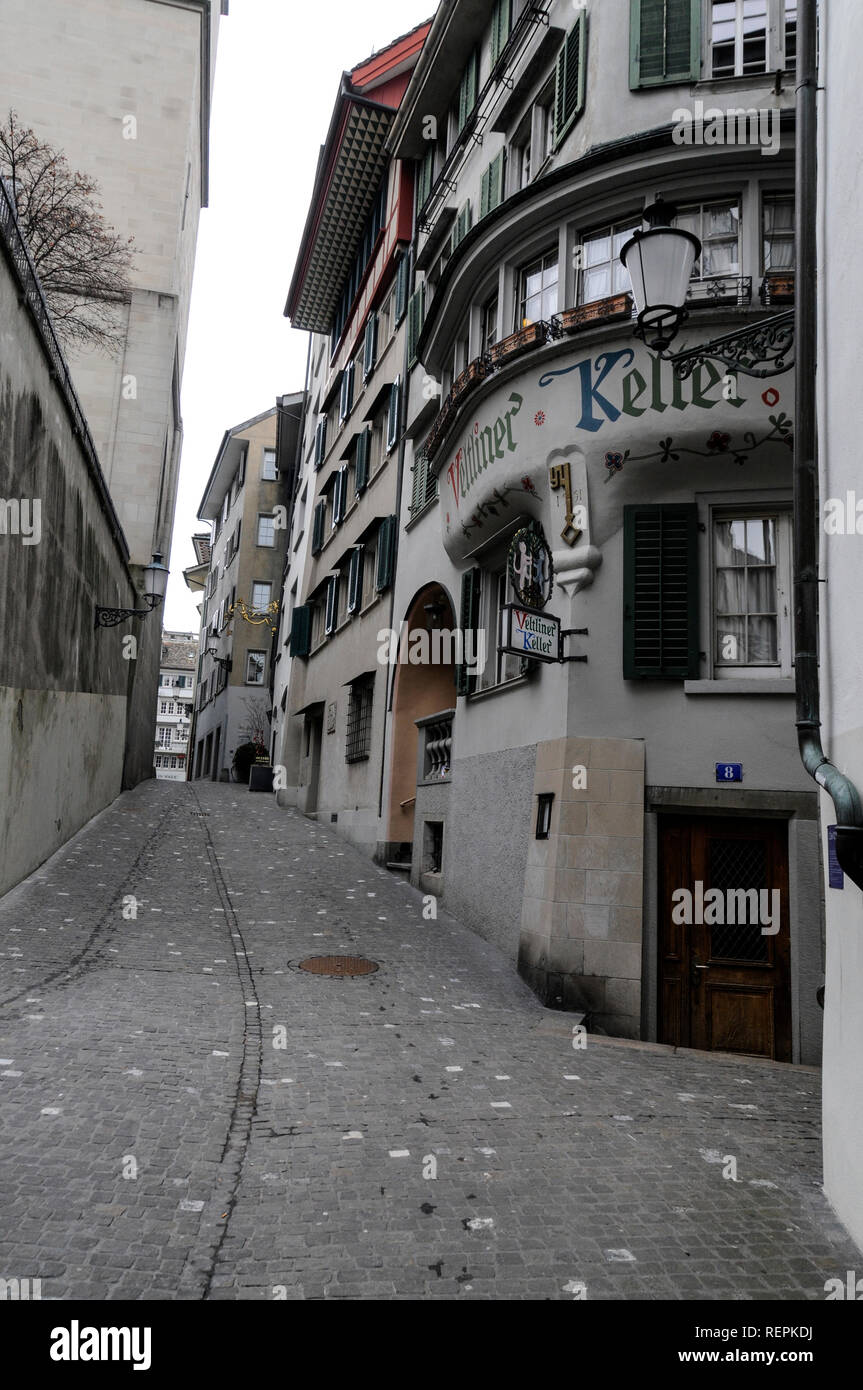 Schlussel=Grasse nel vecchio quartiere di Zurigo, Svizzera Foto Stock