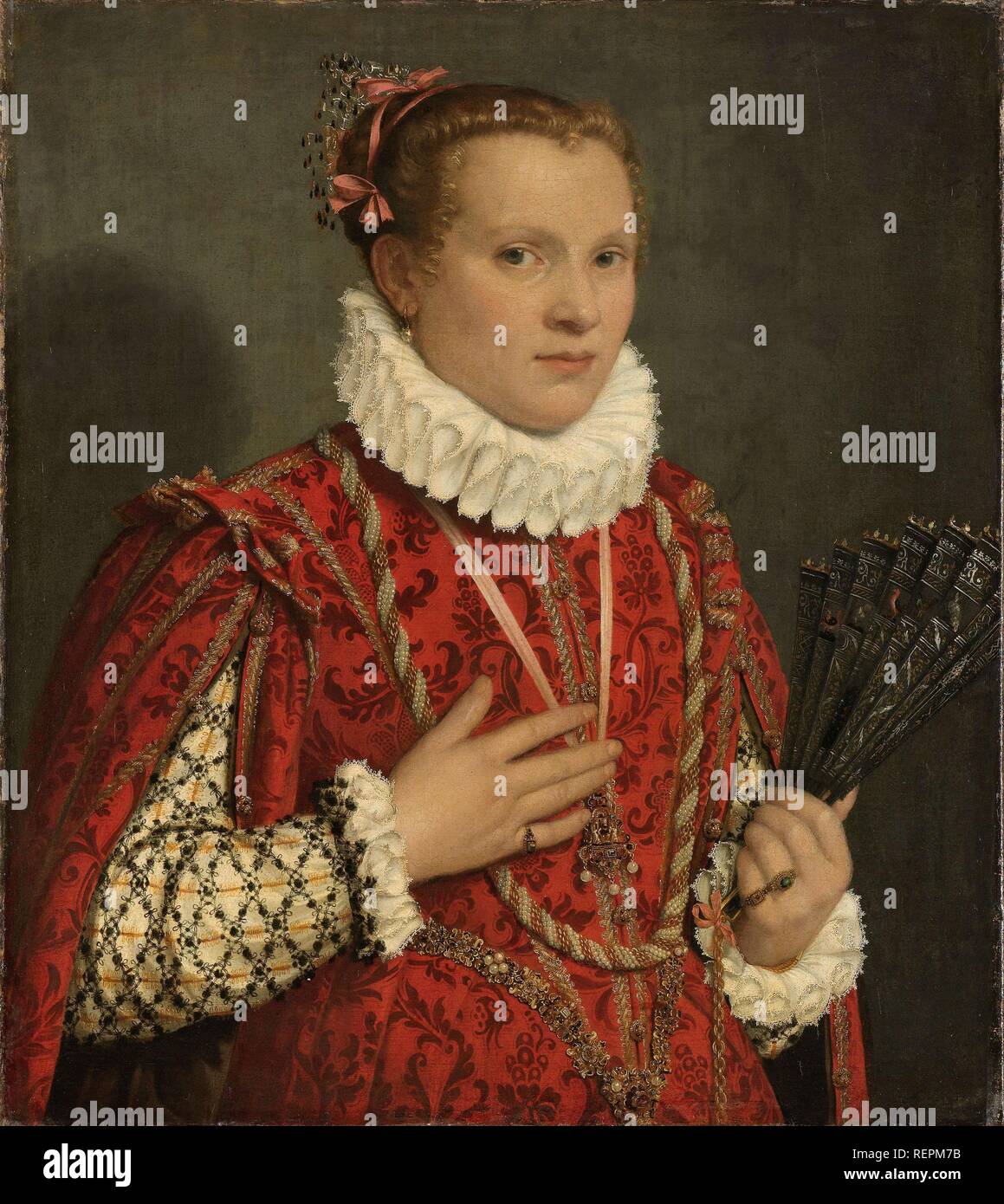 Ritratto di una giovane donna. Dating: 1560 - 1578. Misurazioni: h 73,5 cm × W 65 cm; d 7.5 cm. Museo: Rijksmuseum Amsterdam. Autore: GIAMBATTISTA MORONI. Moroni, Giovan Battista. Foto Stock