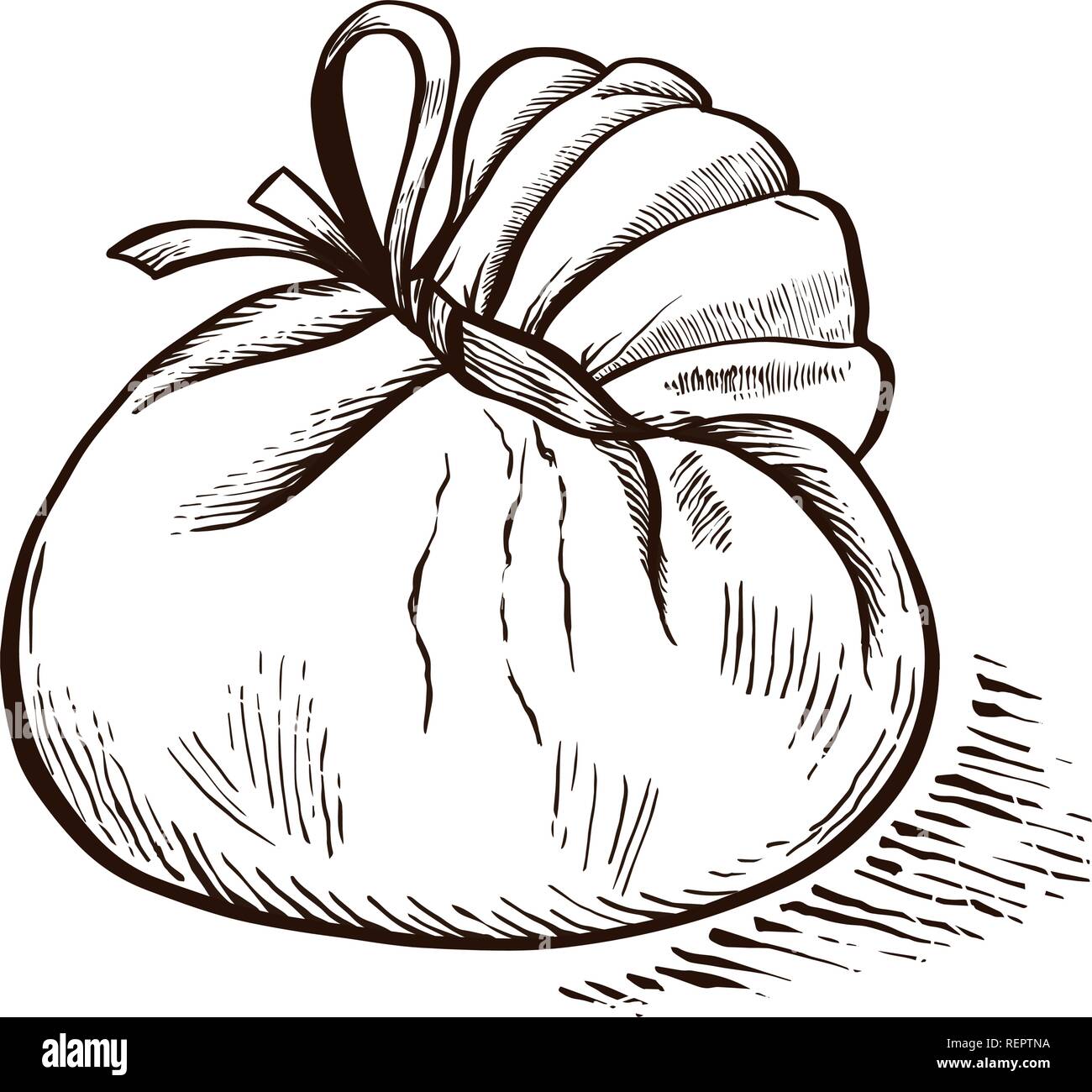 Formaggio Burrata disegnati a mano incisione. Illustrazione Vettoriale. Illustrazione Vettoriale