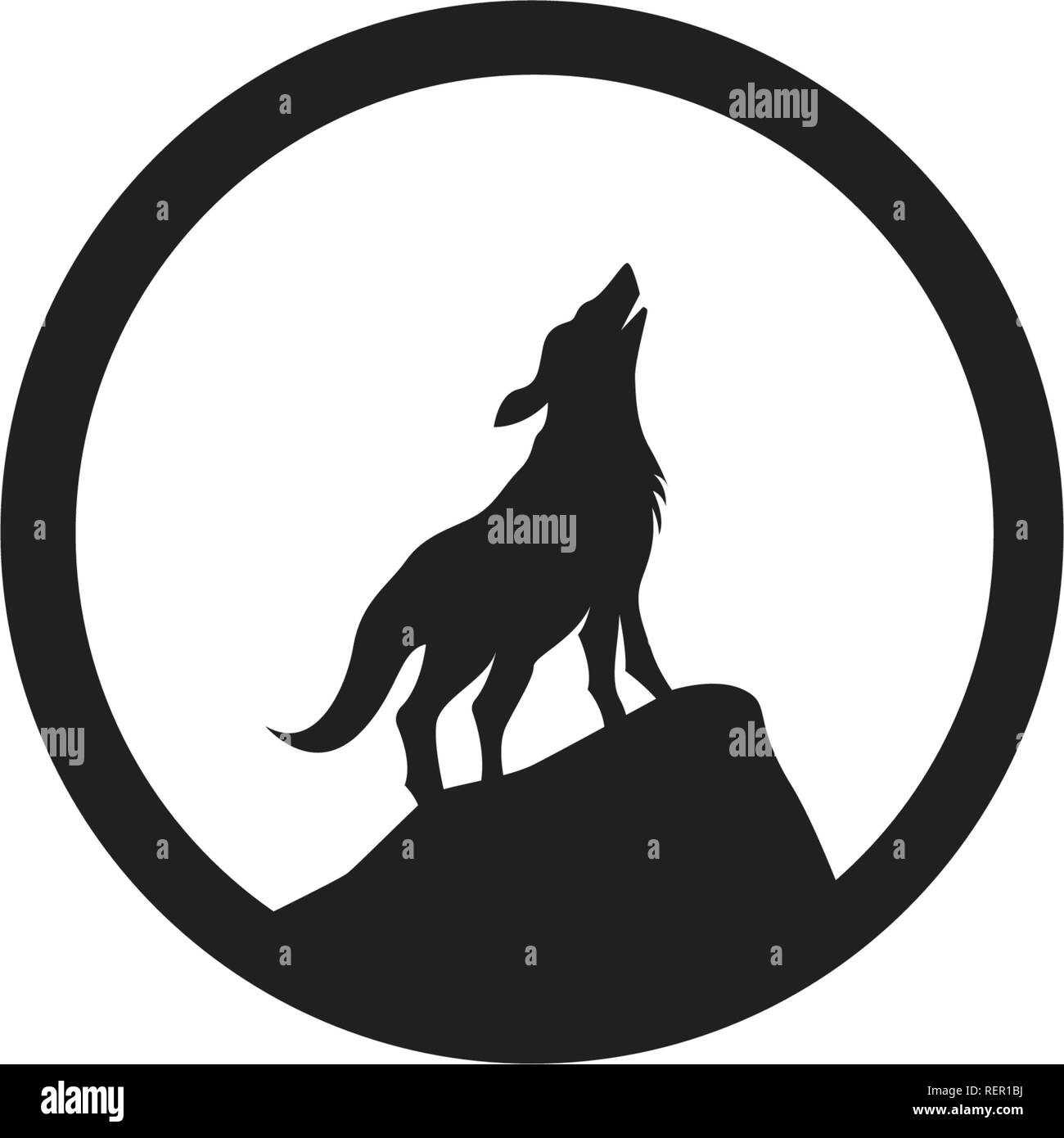 Lupo nero notturno e il logo di Symbol Illustrazione Vettoriale