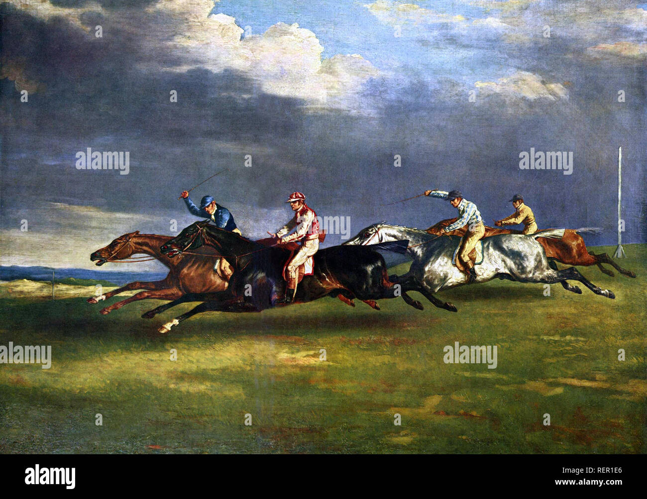 Il Derby di Epsom, 1821 da Théodore Géricault il 1821 Derby a Epsom, o corsa di cavalli che mostra il Derby di quell'anno Foto Stock
