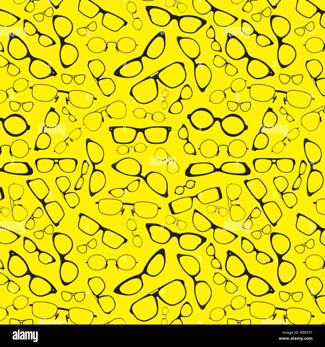 Modello senza cuciture con occhiali neri su sfondo giallo Illustrazione Vettoriale