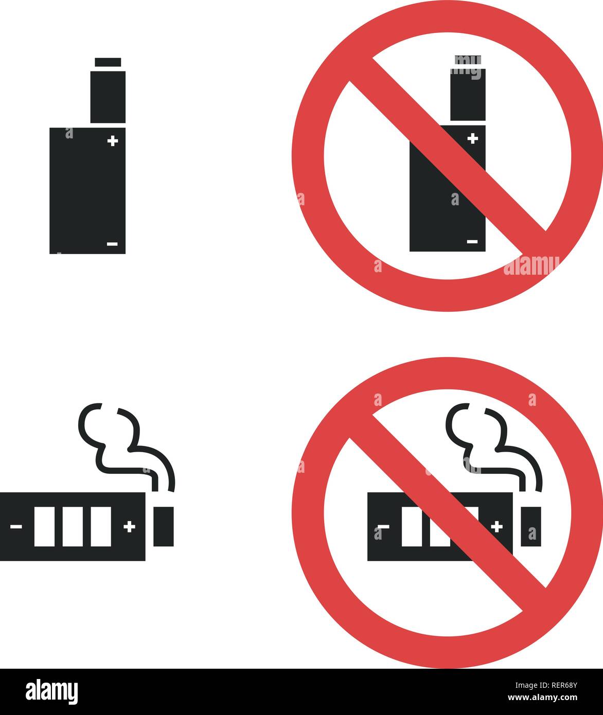 Dispositivo Vaping non è consentito vietare segno. Icona vettore illustrazione isolato su bianco Illustrazione Vettoriale