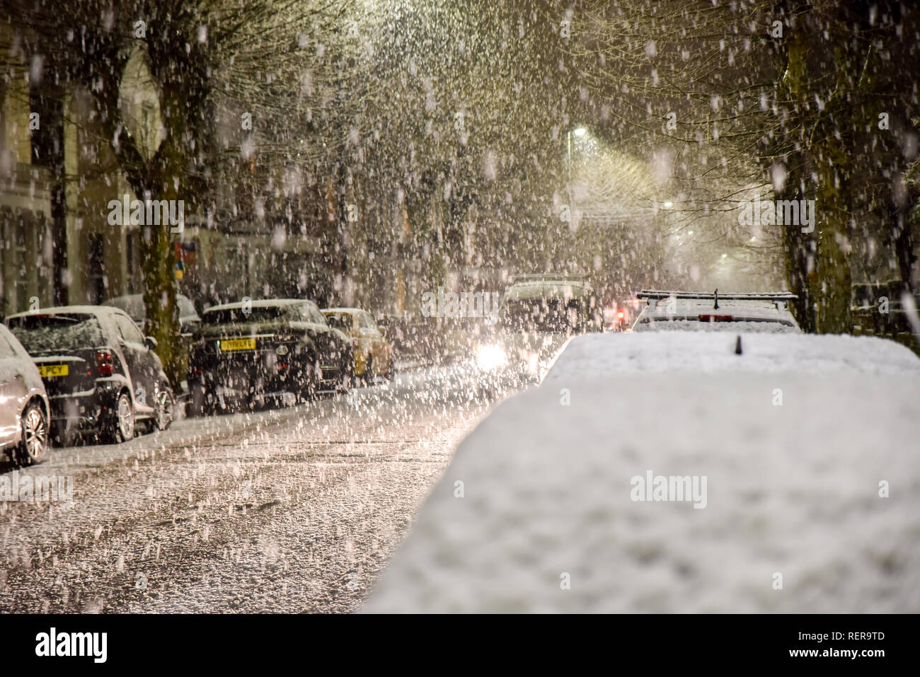 Turnpike Lane, Londra, Regno Unito. Il 22 gennaio 2019. Improvvisa caduta di neve nel nord di Londra. Credito: Matteo Chattle/Alamy Live News Foto Stock