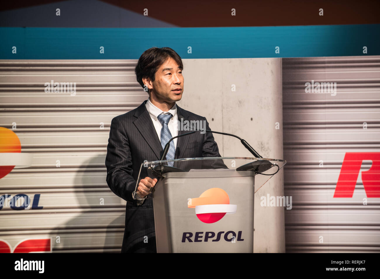 Repsol Campus, Madrid Spagna. 23 gennaio, 2019. La Honda HRC Moto GP team Presentation. Tetsuhiro, Kuwata Direttore HRC Credito: Alessandro Avondo/Alamy Live News Foto Stock