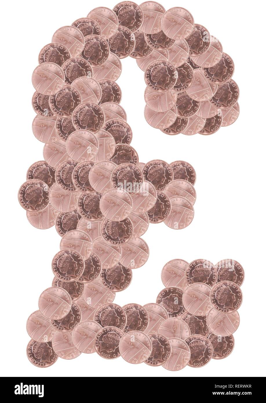 Un centinaio di un penny monete disposte nella forma del simbolo cancelletto Foto Stock