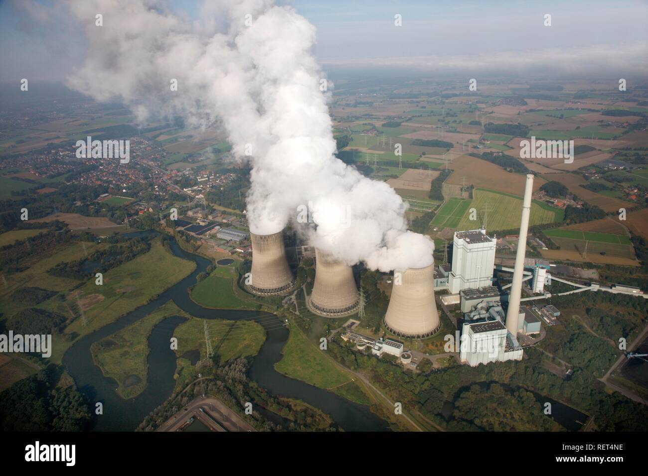 Werne-Stockum Power Plant, 'Gersteinwerk', azionato da gas naturale e il carbone, presso il fiume Lippe, Werne, Renania settentrionale-Vestfalia Foto Stock