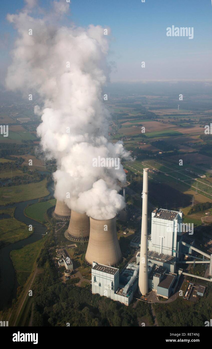 Werne-Stockum Power Plant, 'Gersteinwerk', azionato da gas naturale e il carbone, presso il fiume Lippe, Werne, Renania settentrionale-Vestfalia Foto Stock