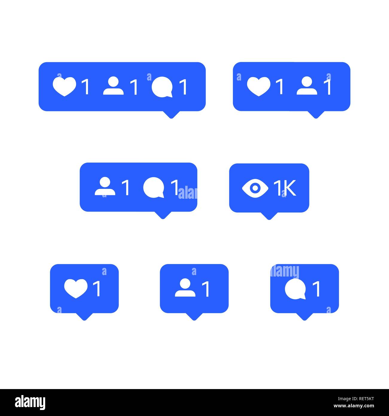 Rete sociale icone, tooltip, fumetti, ama, seguaci e gli abbonati Illustrazione Vettoriale