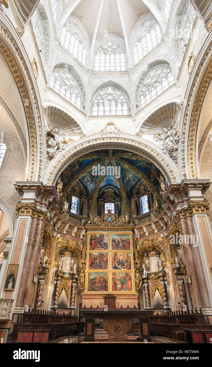 Vista interna della cattedrale di Valencia che mostra il coro, Spagna, Europa Foto Stock