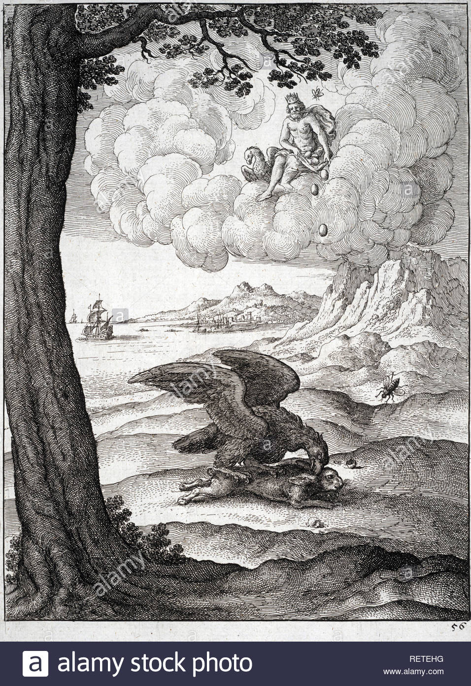 L'Aquila e il Maggiolino, uno di Esopo favole, attacco da incisore boemo Wenceslaus Hollar da 1600s Foto Stock
