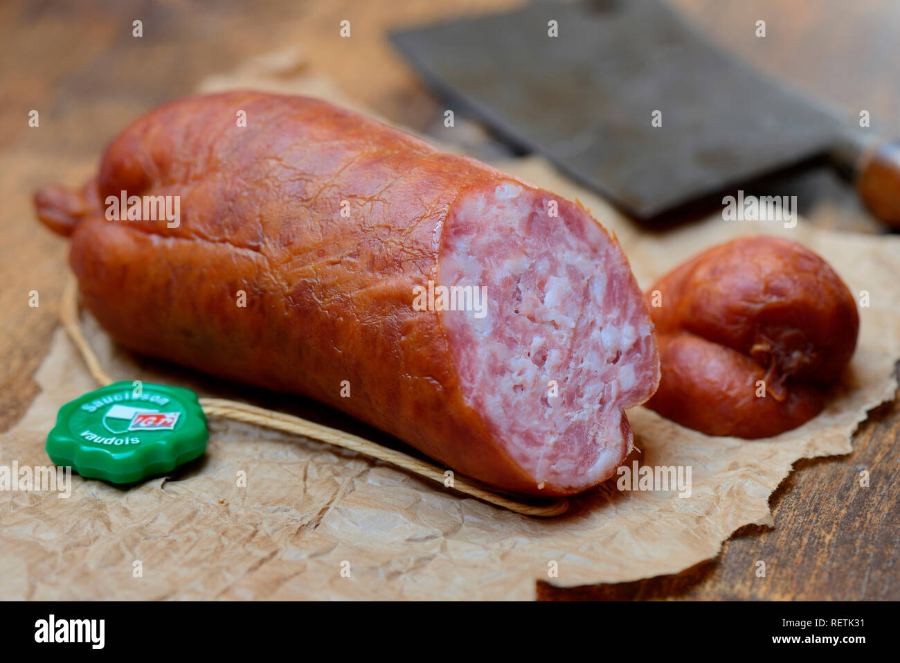 Salsiccia vaudois, Waadtlaender salsiccia, Waadtlõnder salsiccia Foto Stock