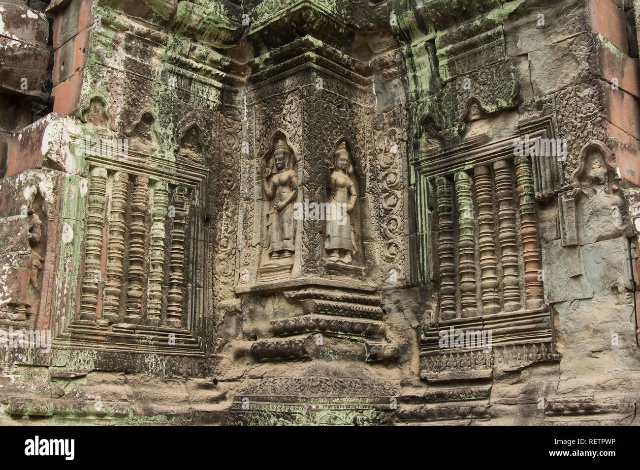 Devatas in una nicchia, Ta Som, Tempio di Angkor, Sito Patrimonio Mondiale dell'UNESCO, Siem Reap, Cambogia Foto Stock