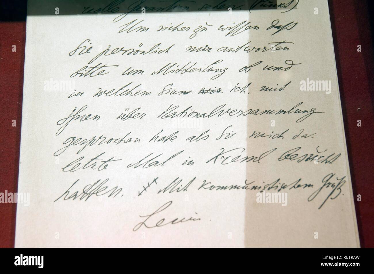 Museo storico statale, ex museo Lenin, lettera scritta da Lenin a Béla Kun ungherese della partito comunista nel 1919 Foto Stock