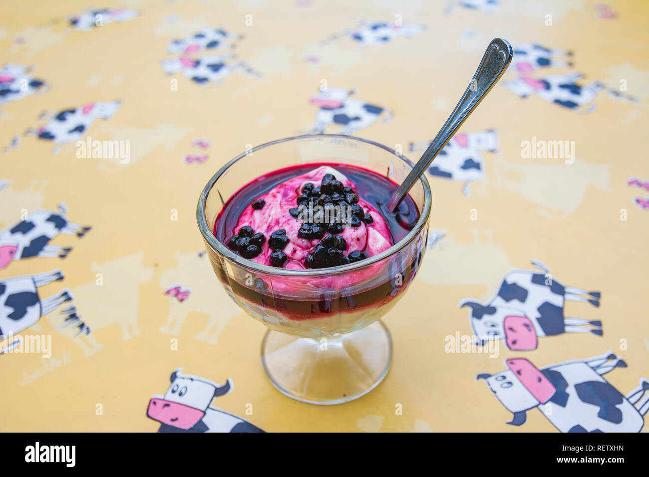 Dolce tradizionale con yogurt e frutta di montagna Foto Stock