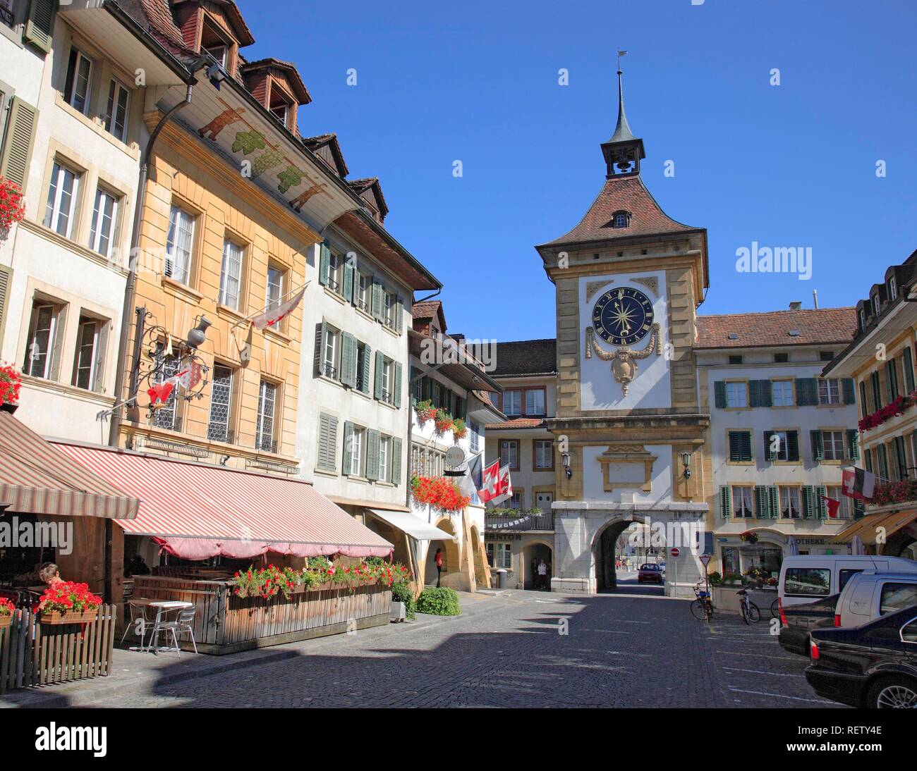 Gate di Berna, Morat nel Cantone di Friburgo, Svizzera, Europa Foto Stock