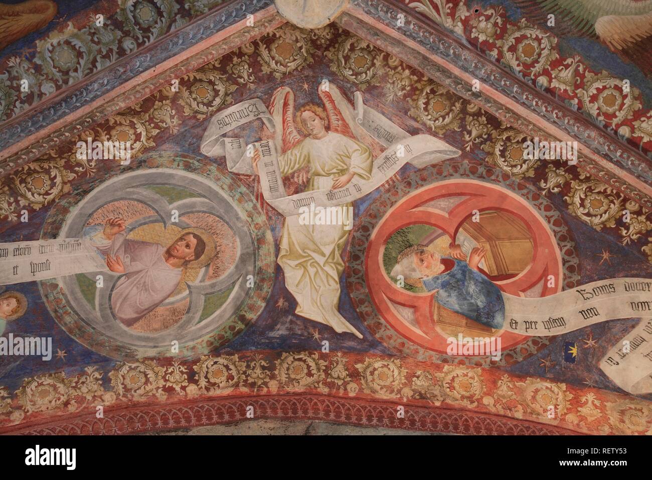 Affresco romanico, San Giacomo a Kastelaz, Termeno, Alto Adige, Italia, Europa Foto Stock